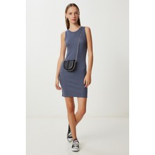 Basic Fitilli Örme Mini Elbise LUB0171 Antrasit