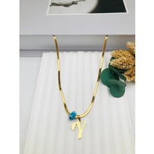 Nazar Boncuklu Italyan (Y) Harf Çelik Kolye 45 cm (Gold) 0106247