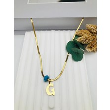 Nazar Boncuklu Italyan (G) Harf Çelik Kolye 45 cm (Gold) 0106241