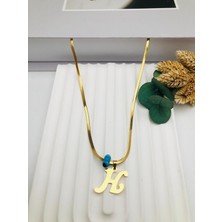 Nazar Boncuklu Italyan (H) Harf Çelik Kolye 45 cm (Gold) 0106242