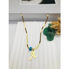 Nazar Boncuklu Italyan (A) Harf Çelik Kolye 45 cm (Gold) 0106236