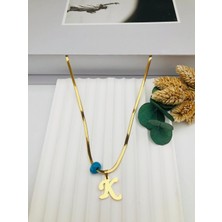 Nazar Boncuklu Italyan (K) Harf Çelik Kolye 45 cm (Gold) 0106243