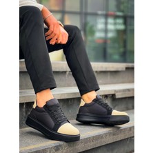 KB-X46 Kuback Siyah Bej Yüksek Siyah Taban Günlük Spor Ayakkabı