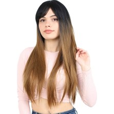 Wovna Fiber Sentetik Uzun Düz Kahküllü Peruk  Siyah Karamel Ombreli