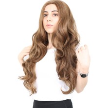 Yoğun Dalgalı Fiber Sentetik Uzun Perçemsiz Peruk / Kumral