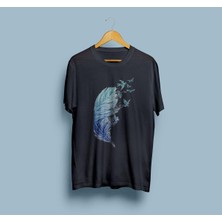 Oversize Kuş Tüyü Tasarım Unisex T-Shirt