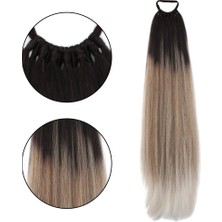 Elma Shop Lastik Tokalı At Kuyruğu Düz / Kahverengi / Kumral  Ombre Beyaz Platin Röfle