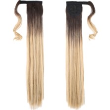 Nerm Bağlamalı Düz At Kuyruğu / Kahve / Bal Köpüğü Ombre ve Platin Işıltılı