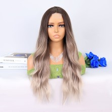 Nerm Rus Kumralı Beyaz Platin Ombre ve Röfleli Tül Peruk