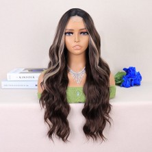 Nerm Kumral Balköpüğü Işıltılı Dalgalı Uzun Tül Peruk