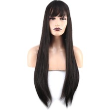 Nerm Düz Perçemli Uzun Fiber Sentetik Peruk / Kahverengi