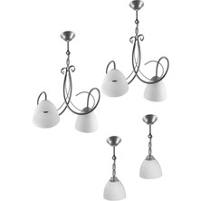 Avizeseti  Ikili Avize Tekli Avize Gri Renk Beyaz Camlı Avize