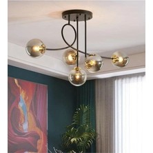 Eva Globe Siyah Fume Camlı Beşli Avize