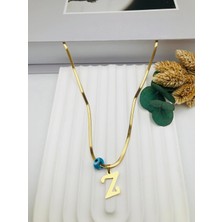 Nazar Boncuklu Italyan (Z) Harf Çelik Kolye 45 cm (Gold) 0106235