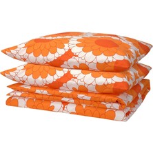 IKEA Kransmalva Nevresim Seti Çift Kişilik 240 × 220 cm Turuncu Çiçekli Desenli