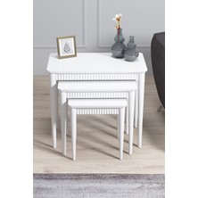 Elegance Beyaz Mdf Lake Boyalı Tabla Gürgen Ayaklı 3 Lü Zigon Sehpa Takımı Çay Sehpası Servis Sehpa