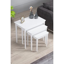 Elegance Beyaz Mdf Lake Boyalı Tabla Gürgen Ayaklı 3 Lü Zigon Sehpa Takımı Çay Sehpası Servis Sehpa