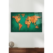 Yeşil Soyut Dünya Haritası Cam Tablo, Modern Ev Ofis Dekor Hediyelik Duvar Dekorasyonu Kırılmaz Cam