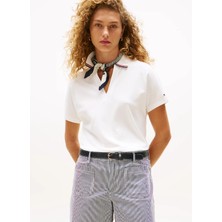 Th WW0WW46512 Lyocell Tıppıng Open Ss Polo Kadın Tshirt