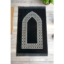 Mihrap Motifli Kadife Seccade Siyah