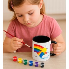 Bk Gift Kendi Kupanı Kendin Oluştur Boyanabilir Siyah Kupa Seti(6 Renk Boya ve Fırça), Doğum Günü Hediyesi