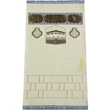 Kabe Motifli Şönil Nakış Işlemeli Isimli Seccade - Krem