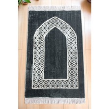 Mihrap Motifli Kadife Seccade Gri