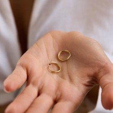 14K Altın Halka Küpe 1,2 mm 1.2 cm Gizli Kilit
