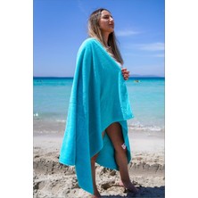 Plaj Çantasına Dönüşen %100 Pamuk Mavi Plaj Havlusu