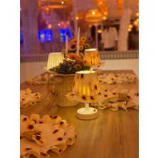 Ayçiçeği Pileli Fırfır Detaylı Sunflower Kablosuz Pilli Masa Lambası – Alt Beyaz