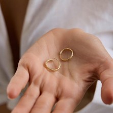 14K Altın Halka Küpe 1,2 mm 1.5 cm Gizli Kilit