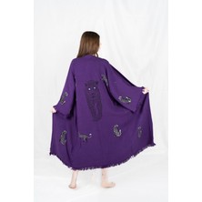 Müslin Kimono %100 Pamuklu Leopar Baskılı Desenli Bornoz Kaftan Sabahlık