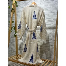 Müslin Kimono %100 Pamuklu Yelken Baskılı Desenli Bornoz Kaftan Sabahlık
