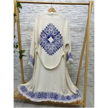 Müslin Kimono %100 Pamuklu Etnik Baskılı Desenli Bornoz Kaftan Sabahlık