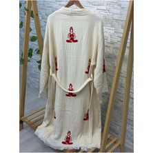 Müslin Kimono %100 Pamuklu Yoga Baskılı Desenli Bornoz Kaftan Sabahlık