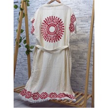 Müslin Kimono %100 Pamuklu Etnik Baskılı Desenli Bornoz Kaftan Sabahlık