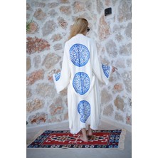 Müslin Kimono %100 Pamuklu Mandala Baskılı Desenli Bornoz Kaftan Sabahlık