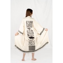 Müslin Kimono %100 Pamuklu Spiritüel Baskılı Desenli Bornoz Kaftan Sabahlık