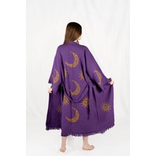 Müslin Kimono %100 Pamuklu Ay ve Güneş Baskılı Desenli Bornoz Kaftan Sabahlık