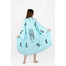 Müslin Kimono %100 Pamuklu Leopar Baskılı Desenli Bornoz Kaftan Sabahlık