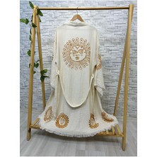 Müslin Kimono %100 Pamuklu Güneş Baskılı Desenli Bornoz Kaftan Sabahlık