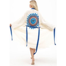 Müslin Kimono %100 Pamuklu Horus'un Gözü Baskılı Desenli Bornoz Kaftan Sabahlık