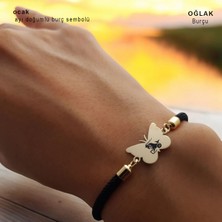 Archin Oğlak Burçlarına Özel Siyah Örgü Ipli Kelebek Motifli 14 Ayar Altın Plakalı Hediye BILEKLIK-480BURÇ