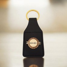 Archin Kılıç Temalı 14 Ayar Altın Plakalı Siyah Derili Yuvarlak Figürlü Hediye ANAHTARLIK-486SEMBOL