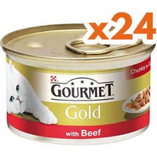 Gourmet Gold Sığır Etli Parça Etli Kedi Maması 24 x 85 gr Yetişkinler İçin Özel Formül
