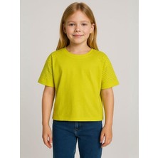 Kız Çocuk Taş Işlemeli Pamuklu T-Shirt