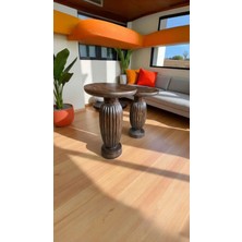 Simillo Home & Living 2’li Ahşap Mantar Sehpa Seti – Ceviz Renkli Yan Sehpa Takımı