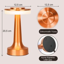 CATA-8435 Oslo Şarjlı Dekoratif Dokunmatik Metal Masa Lambası 3 Renk Mod Dim Edilebilir