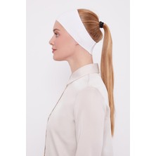 Kadın Silikonlu Kaymaz Dikişsiz Spor Saç Bandana Bone - Beyaz