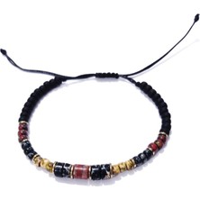 Funny Takı Siyah Varisit Kırmızı Jasper Hematit Doğaltaşlı Miyuki Round Boncuklu Unisex Bileklik